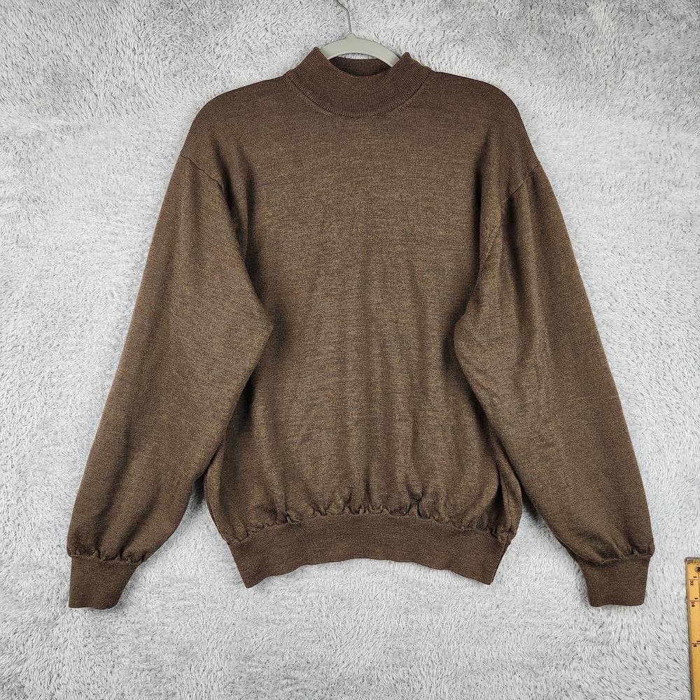 Jos A Bank Sweater Mens XL Brown 100% Merino Wool Mock Neck Knit Pullover Italy